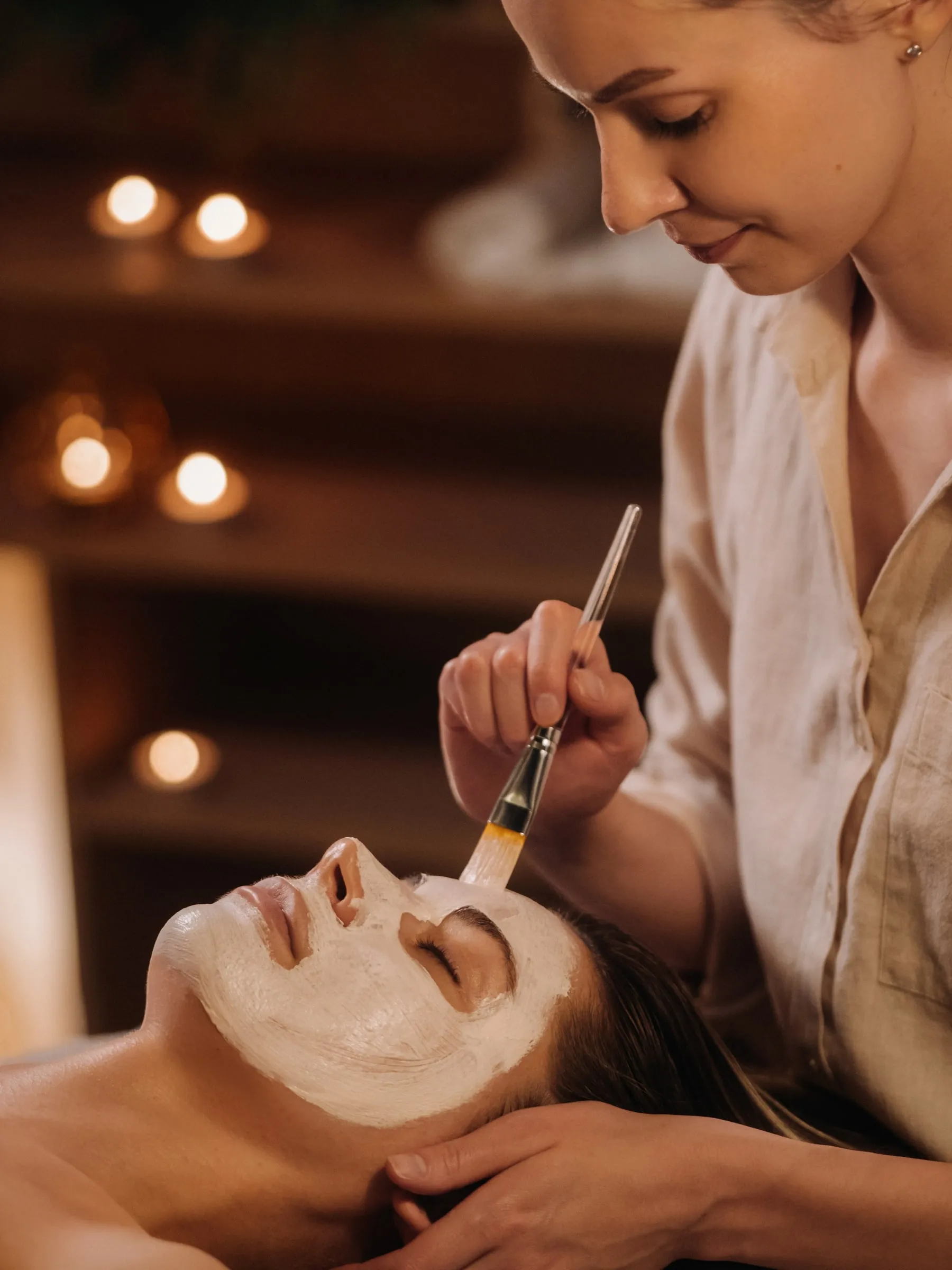 A facial mask being applied in the studio